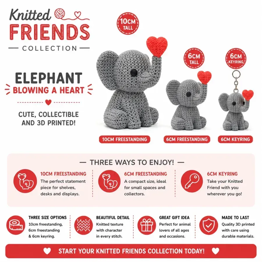 Knitted Elephant - Blowing Heart