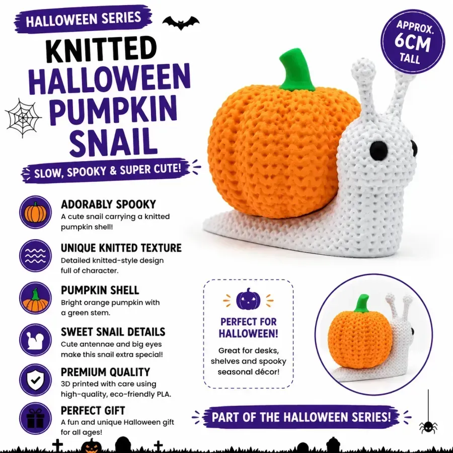 Knitted Halloween Pumpkin Snail
