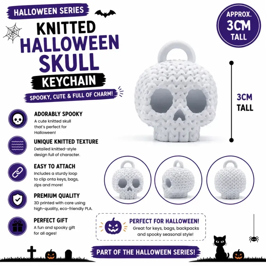 Knitted Halloween Skull Keychain